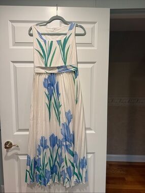 Cream Maxi Dress with Blue & Green Floral Print